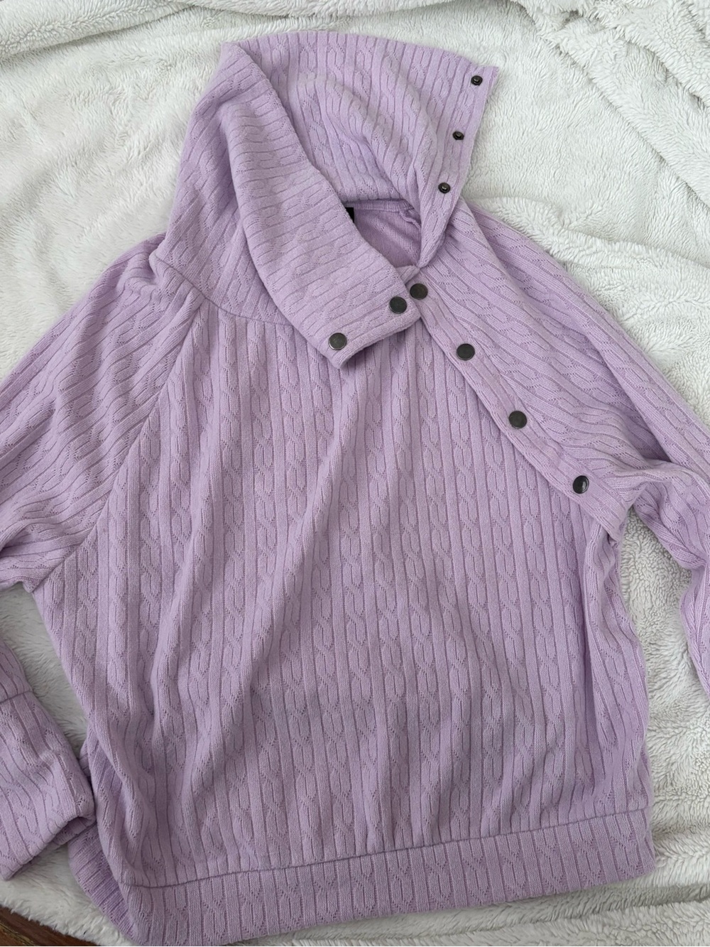 Fred David Lilac Cable-Knit Snap Collar Sweater